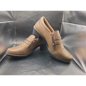 Easy Street Comfort Wave Brown Zip Up Shoes Womens Size 10 WW Vegan Leather